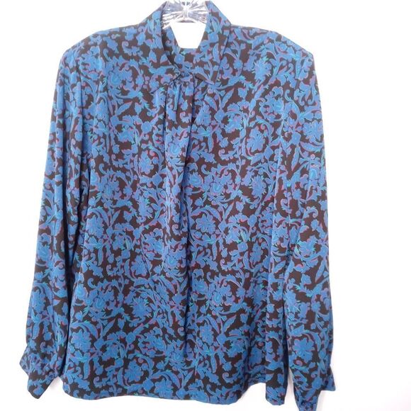 Pendleton blue floral blouse the keyhole on front - Picture 1 of 8